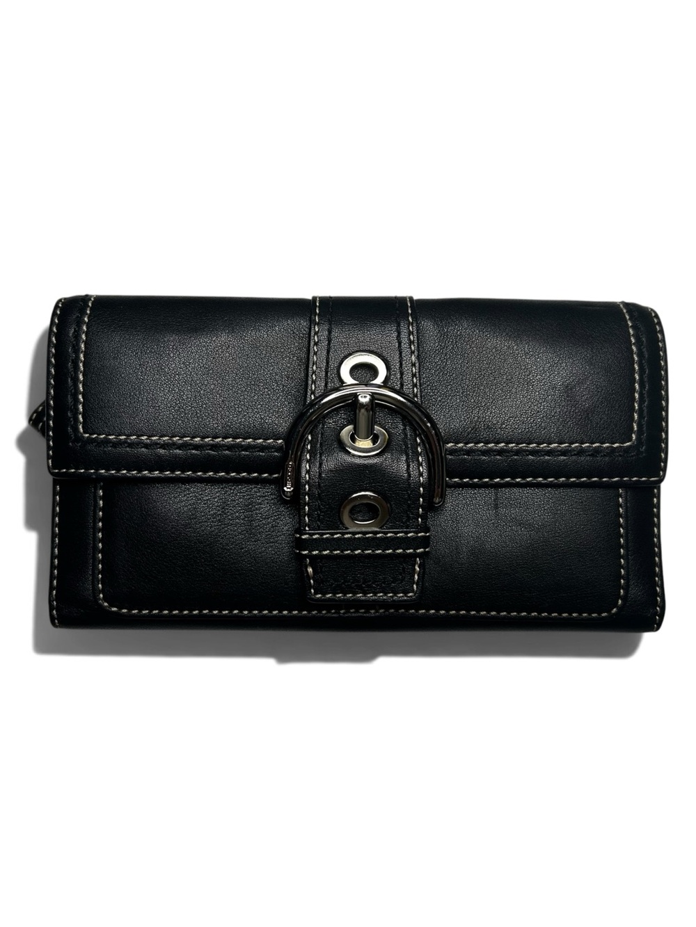 Coach Vintage Black Soho Buckle Leather Checkbook Wallet Trifoldorganizer